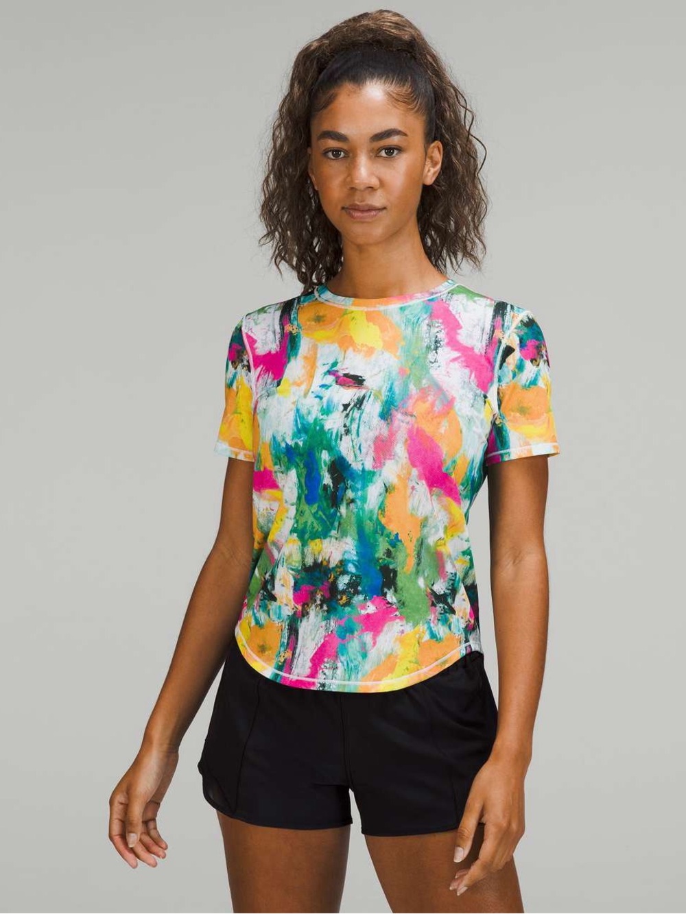 Lululemon High-Neck Running and Training T-Shirt in No Limits White Multi Medium
